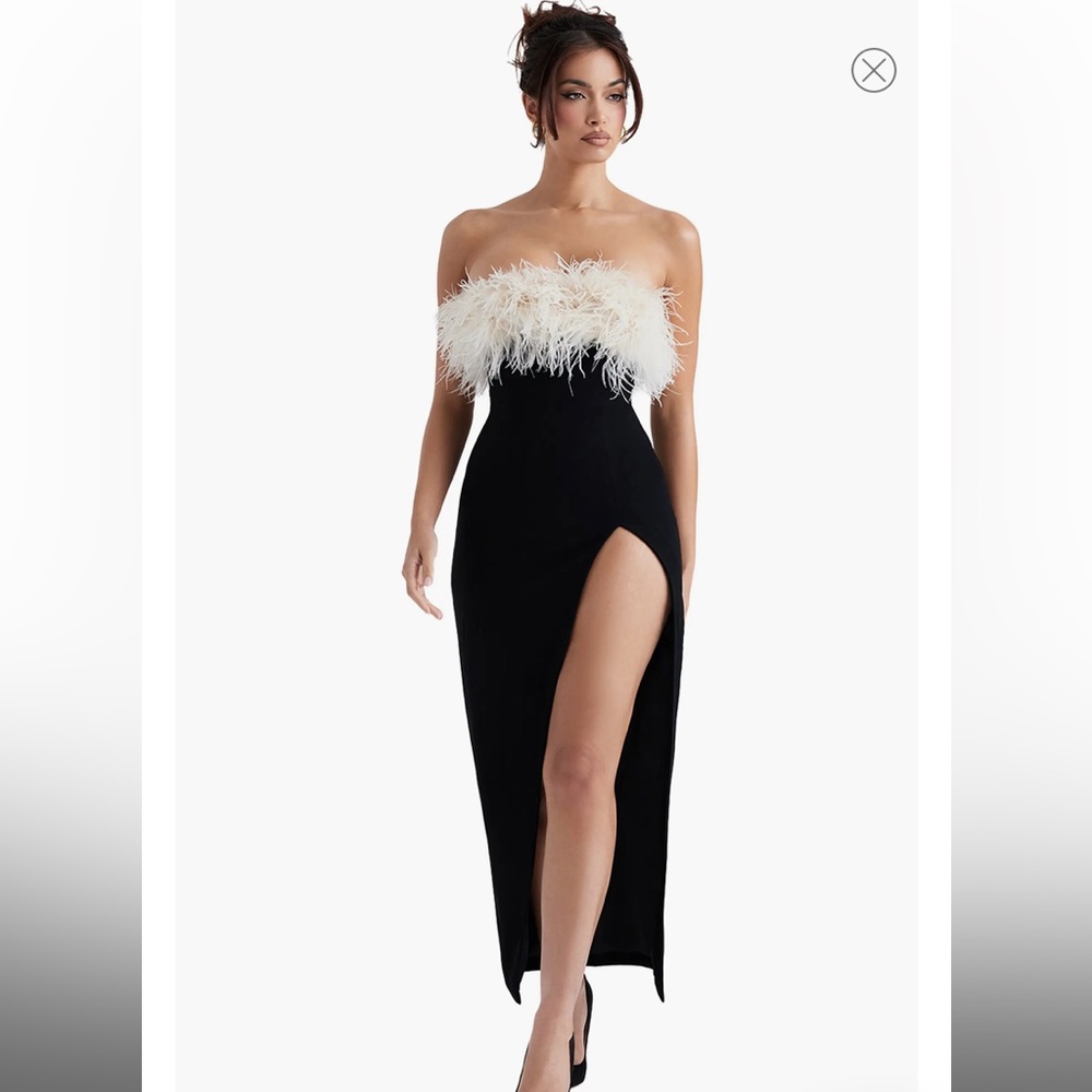 House of CB Dress Feather Trim Stretch Crepe Cocktail Dress